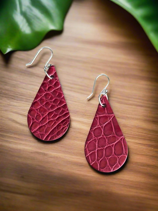 American Alligator Framboise CrocoVera Earrings in Sterling Silver