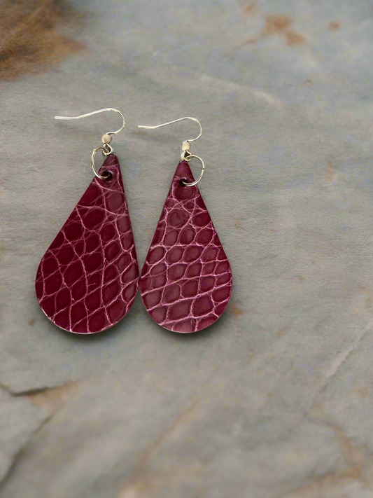 American Alligator Sangria CrocoVera Earrings in Gold