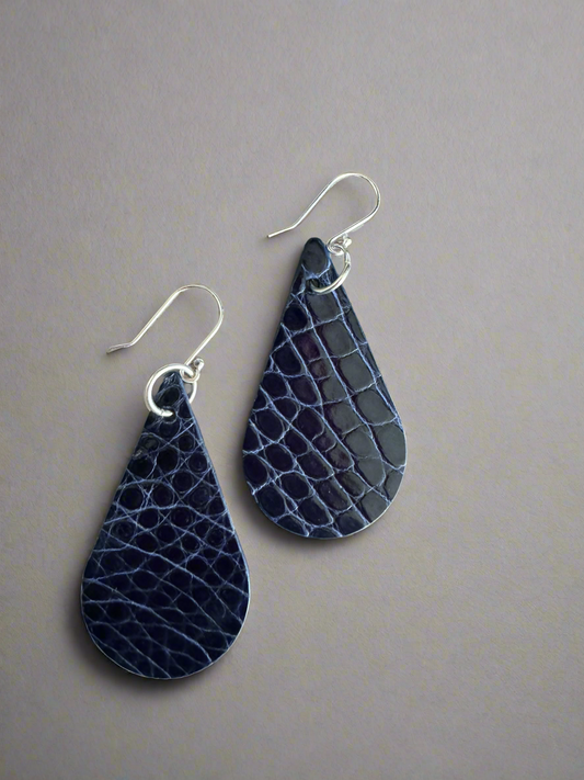 American Alligator Blue Sapphire CrocoVera Earrings in Sterling Silver