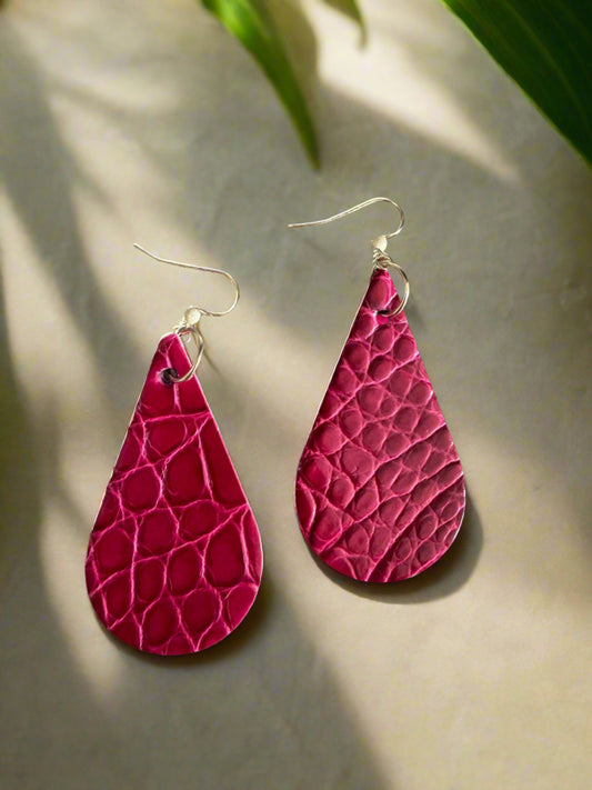 American Alligator Framboise CrocoVera Earrings in Gold