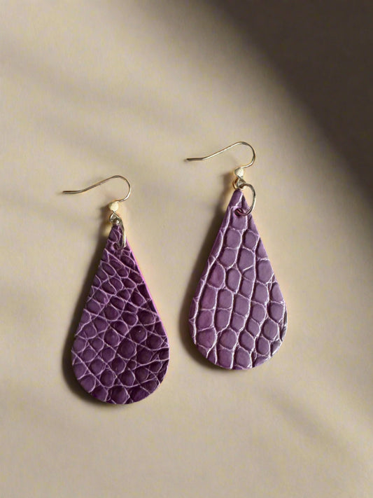 American Alligator Amethyst CrocoVera Earrings in Gold