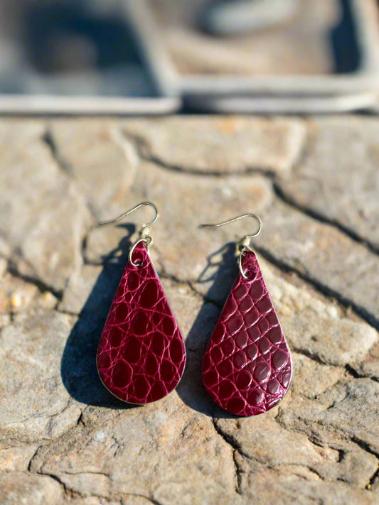 American Alligator Bordeaux Crocovera Earrings in Gold