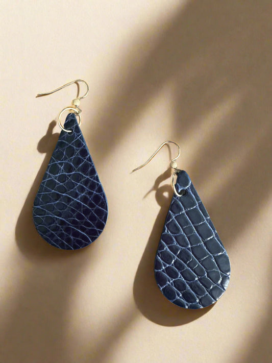 American Alligator Blue Sapphire CrocoVera Earrings in Gold