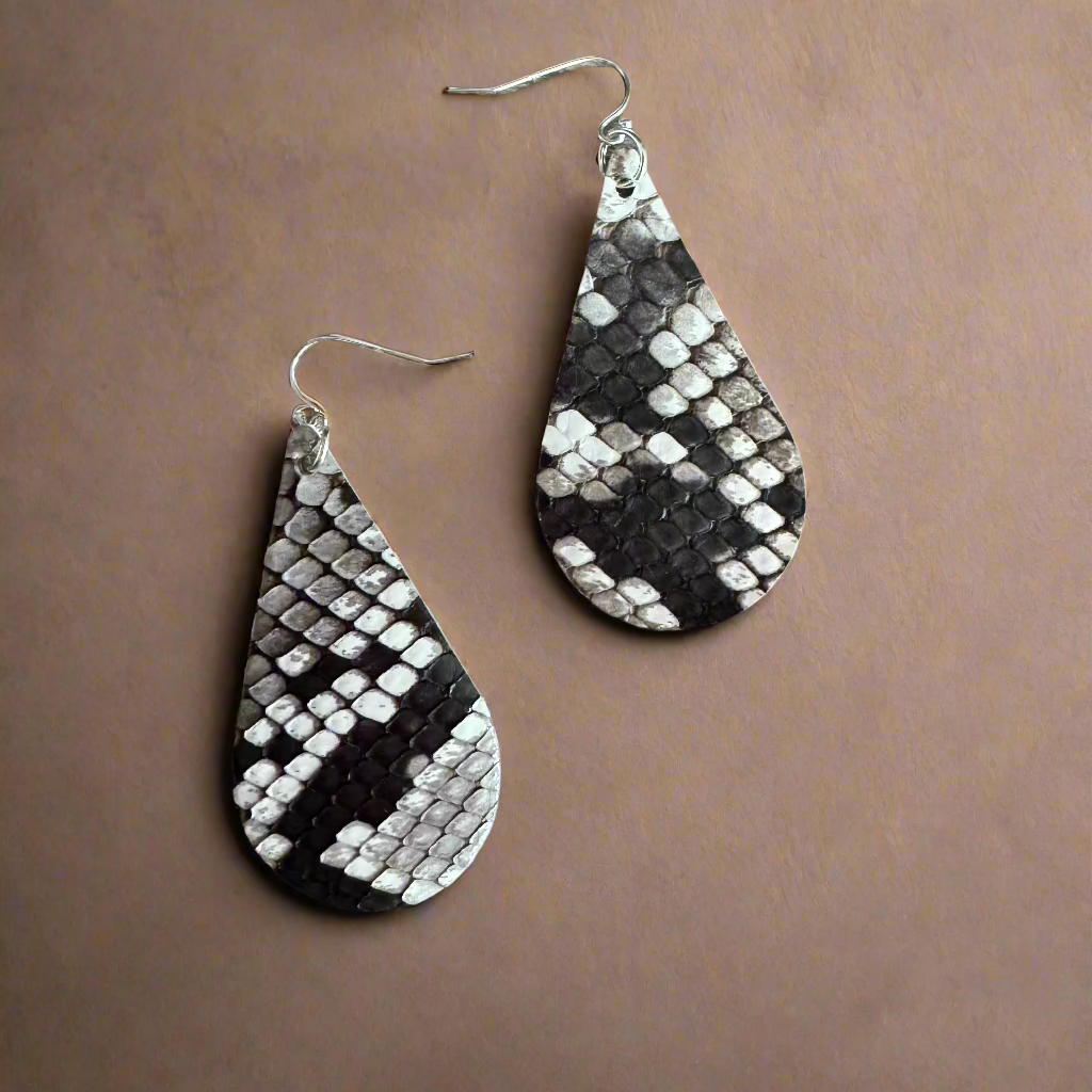 Python Snakeskin Matte Natural CrocoVera Earrings in Sterling Silver